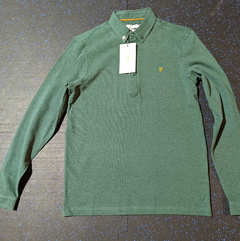 Long Sleeve Polo T-shirt by Farah in green colour